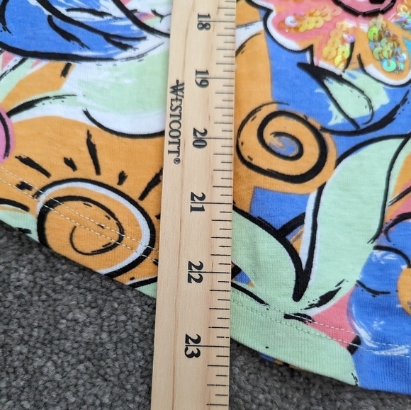 LULU-B floral bird print sequin cotton multicolor Tshirt batwing size Small - Picture 8 of 11